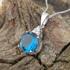 Handcrafted London Blue Topaz and Diamond Pendant