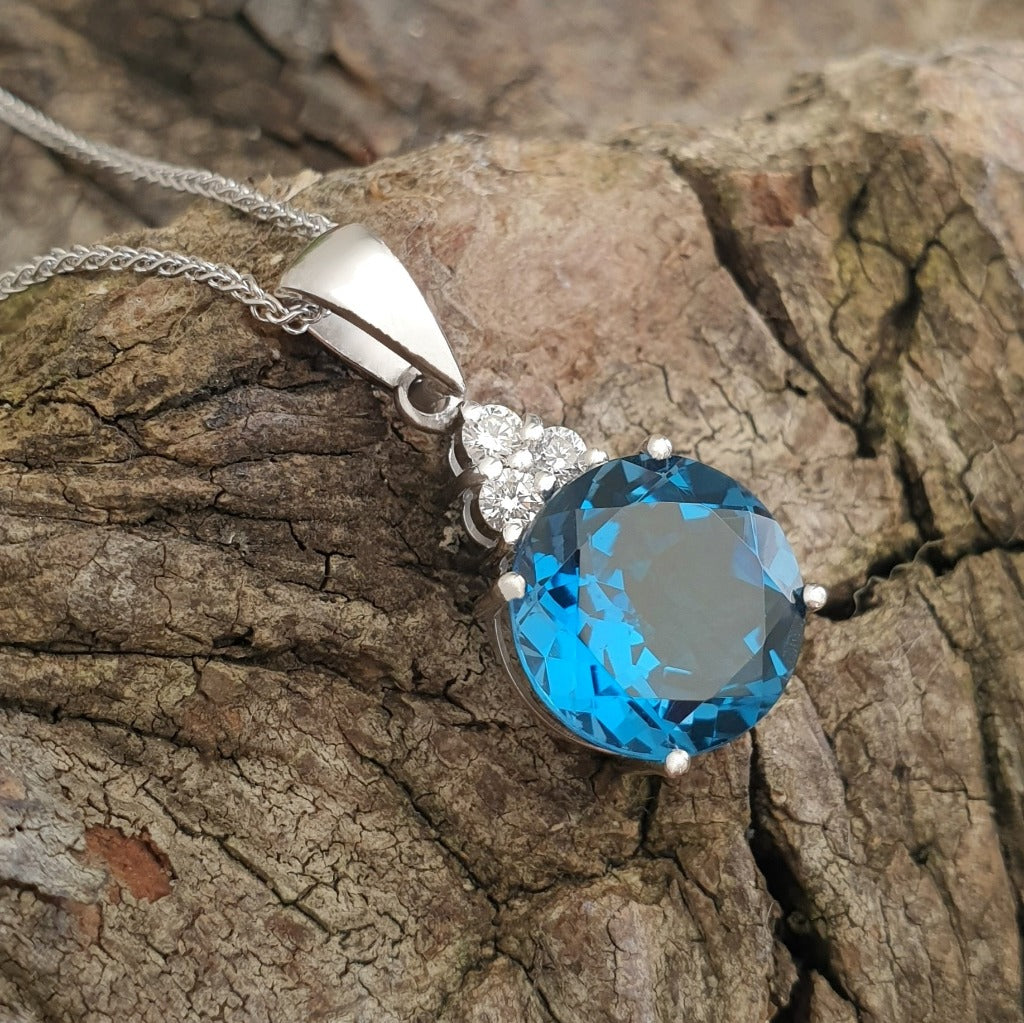 Handcrafted London Blue Topaz and Diamond Pendant