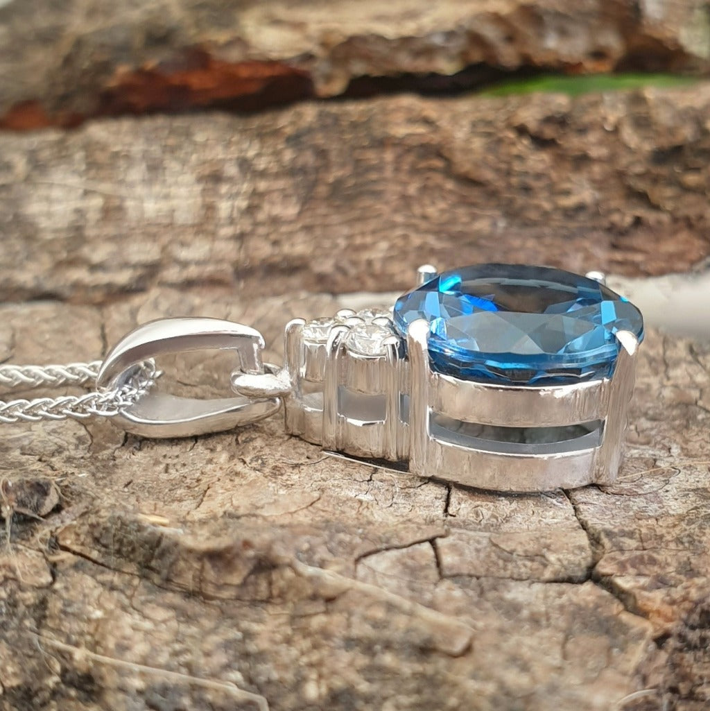 Handcrafted London Blue Topaz and Diamond Pendant