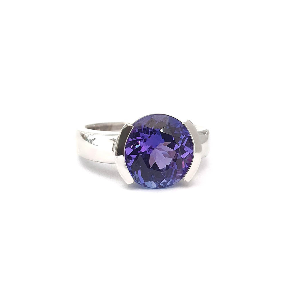 Handcrafted Luxurious Double Open Bezel Set Tanzanite Ring