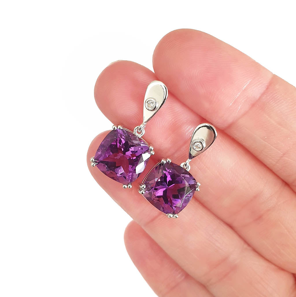 Handcrafted Opulent Amethyst and Diamond Drop Earrings
