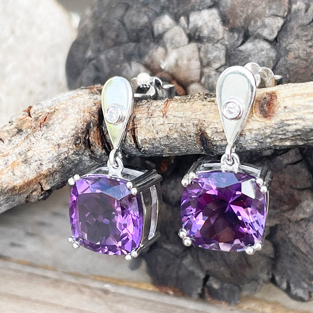 Handcrafted Opulent Amethyst and Diamond Drop Earrings