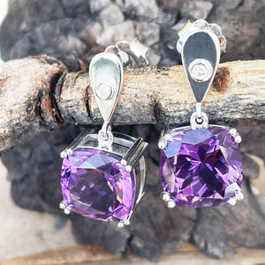 Handcrafted Opulent Amethyst and Diamond Drop Earrings