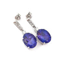 Handcrafted Oval Cut Drop Tanzanite and Diamond Earrings