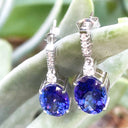 Handcrafted Oval Cut Drop Tanzanite and Diamond Earrings