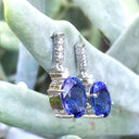 Handcrafted Oval Cut Drop Tanzanite and Diamond Earrings