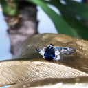 Handcrafted Pear Cut Blue Sapphire with Shoulder Diamond Accent Ring