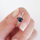 Handcrafted Pear Cut Blue Sapphire with Shoulder Diamond Accent Ring