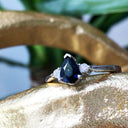 Handcrafted Pear Cut Blue Sapphire with Shoulder Diamond Accent Ring