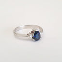 Handcrafted Pear Cut Blue Sapphire with Shoulder Diamond Accent Ring