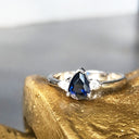 Handcrafted Pear Cut Blue Sapphire with Shoulder Diamond Accent Ring