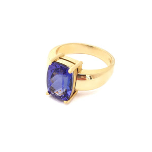 Handcrafted Rectangular Cushion Cut Tanzanite Solitaire Ring in Yellow Gold