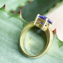 Handcrafted Rectangular Cushion Cut Tanzanite Solitaire Ring in Yellow Gold