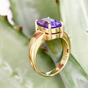 Handcrafted Rectangular Cushion Cut Tanzanite Solitaire Ring in Yellow Gold