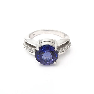 Handcrafted Tanzanite and Diamond Triple Split Shank Ring