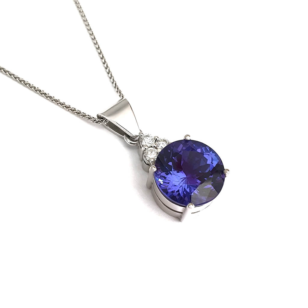 Handcrafted Tanzanite with Trilogy Diamond Accent Pendant