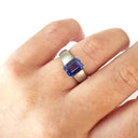 Handcrafted Unisex Emerald Cut Tanzanite Ring with Brushed Band Detail