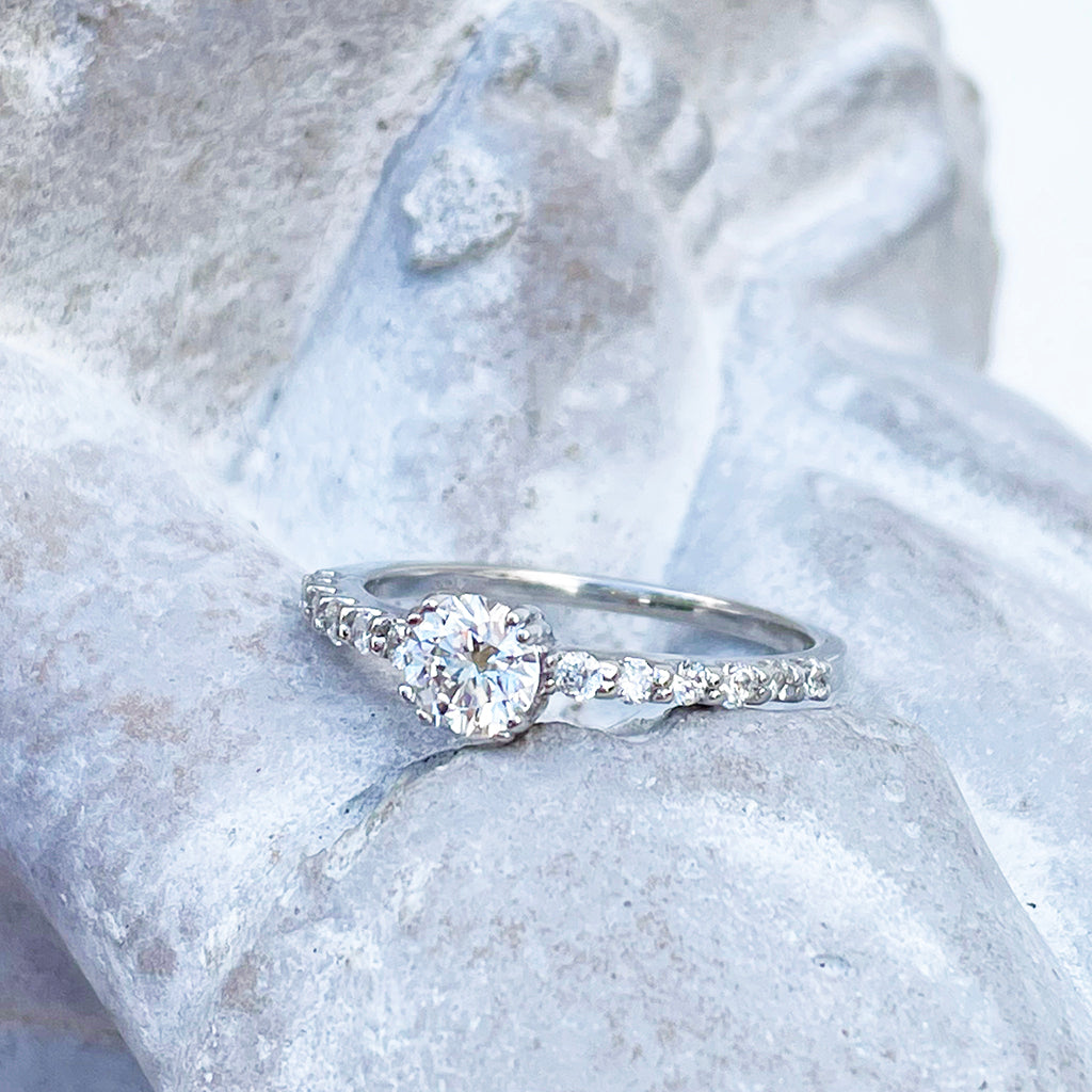 Heart Stopping White Diamond with White Diamond Band White Gold Ring