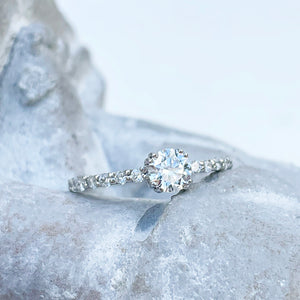 Heart Stopping White Diamond with White Diamond Band White Gold Ring