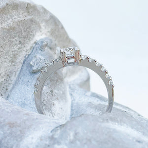 Heart Stopping White Diamond with White Diamond Band White Gold Ring