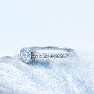 Heart Stopping White Diamond with White Diamond Band White Gold Ring