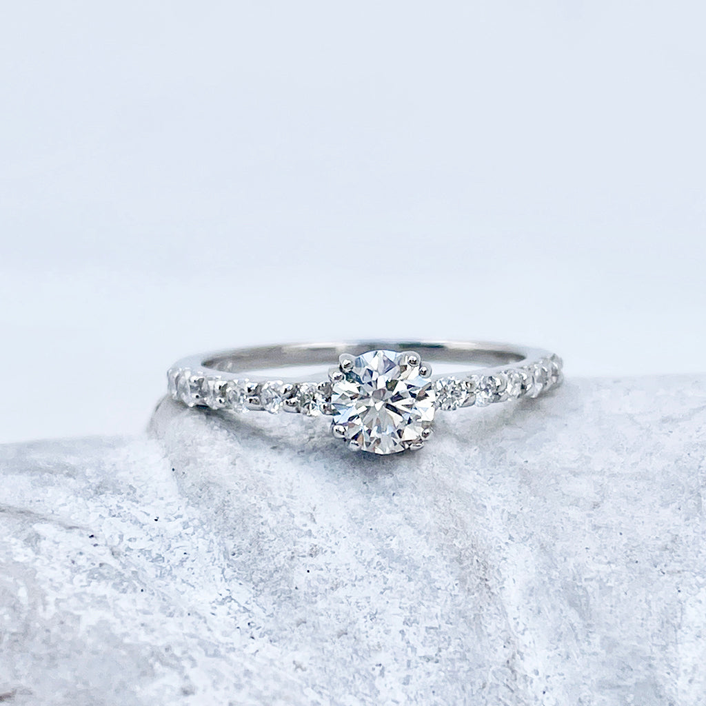 Heart Stopping White Diamond with White Diamond Band White Gold Ring