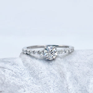 Heart Stopping White Diamond with White Diamond Band White Gold Ring