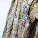 Round Cut Morganite with Diamond Trilogy Bale Accent Pendant