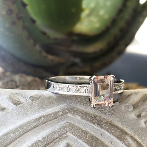 Emerald Cut Morganite with Diamond band accent