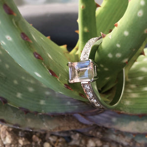 Emerald Cut Morganite with Diamond band accent