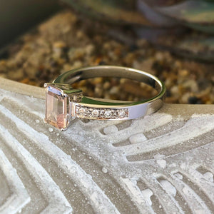 Emerald Cut Morganite with Diamond band accent