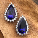 Pear Cut Tanzanite Diamond Halo Earrings