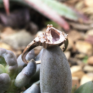 Trilliant Cut Morganite, Diamond and Rose Gold Ring