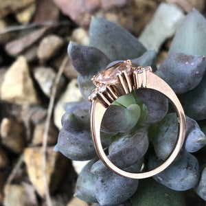 Trilliant Cut Morganite, Diamond and Rose Gold Ring