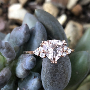 Trilliant Cut Morganite, Diamond and Rose Gold Ring