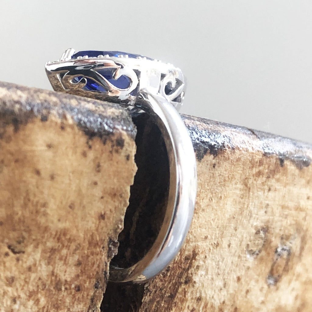 Marquise Cut Tanzanite and Diamond Halo Ring
