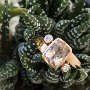 Cushion Cut Morganite Rose Gold Ring with Diamond Accents