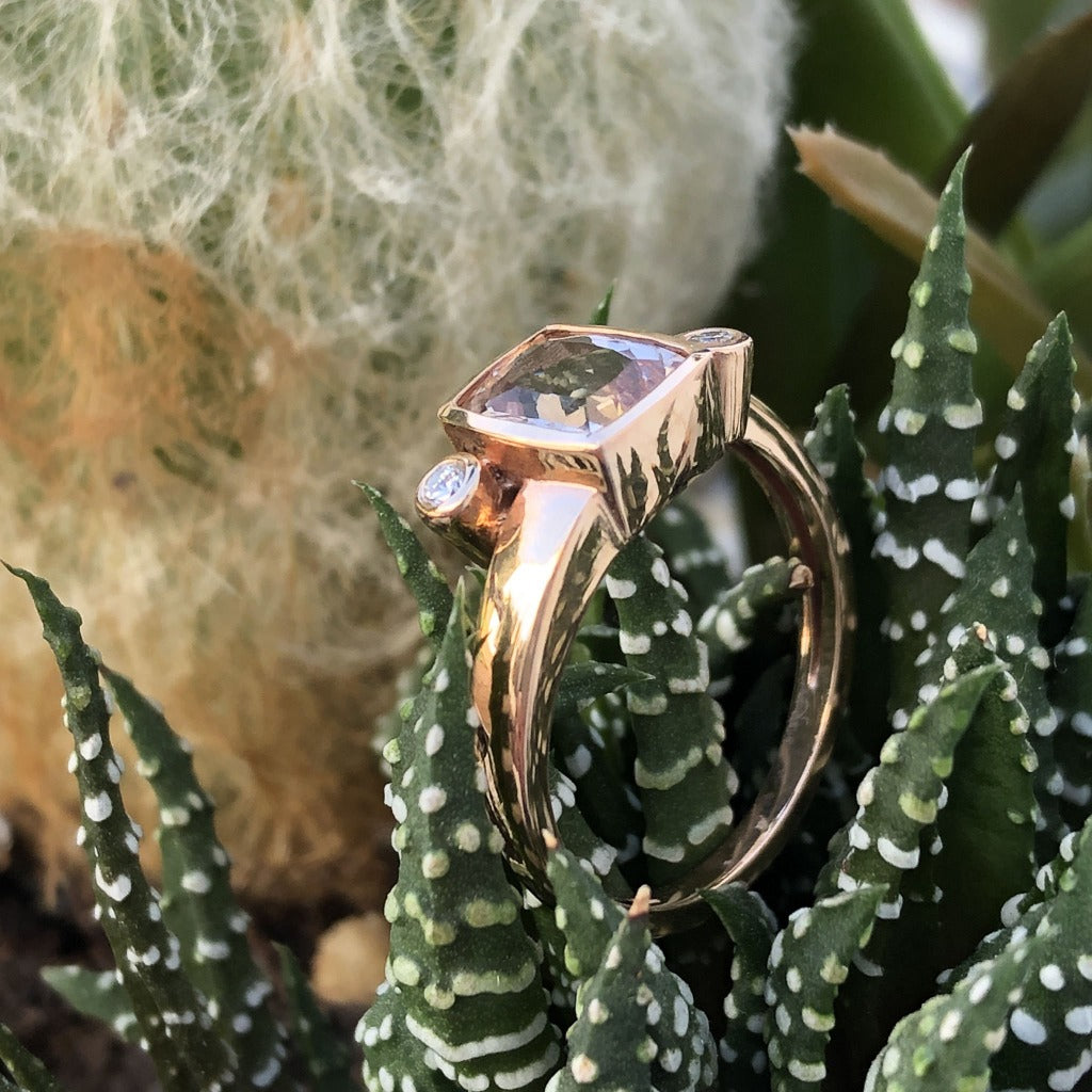 Cushion Cut Morganite Rose Gold Ring with Diamond Accents