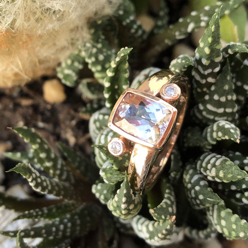 Cushion Cut Morganite Rose Gold Ring with Diamond Accents