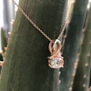 Half Bow Oval Cut Morganite and Diamond Rose Gold Pendant 