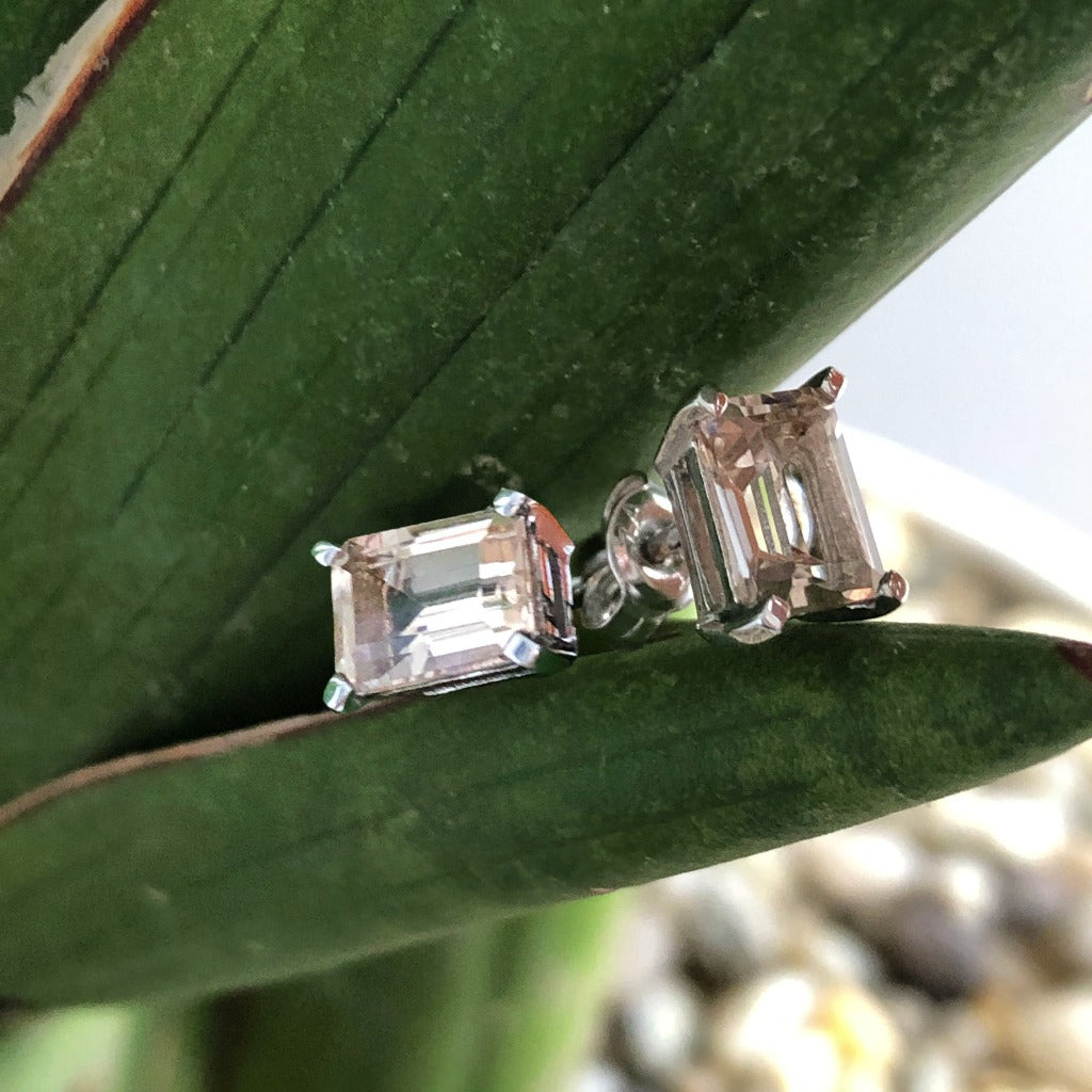 Morganite Emerald Cut Studs
