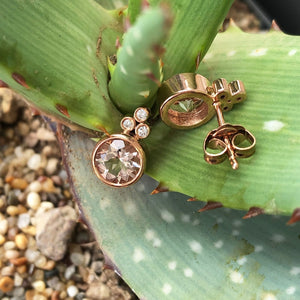 Round Cut Morganite Earrings with Trilogy Accent