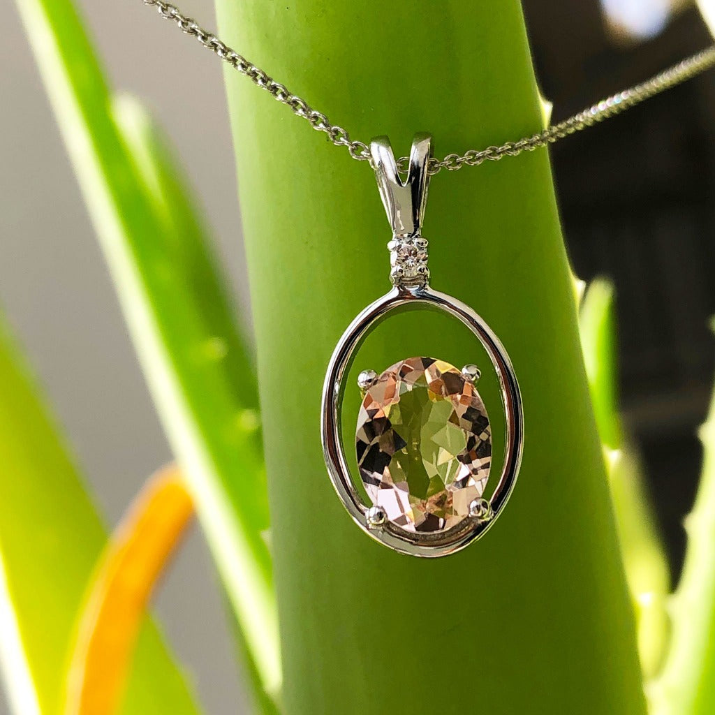 White Gold Oval Cut With White Gold Oval Band Accent Pendant
