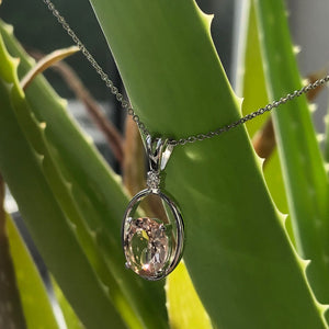 White Gold Oval Cut With White Gold Oval Band Accent Pendant