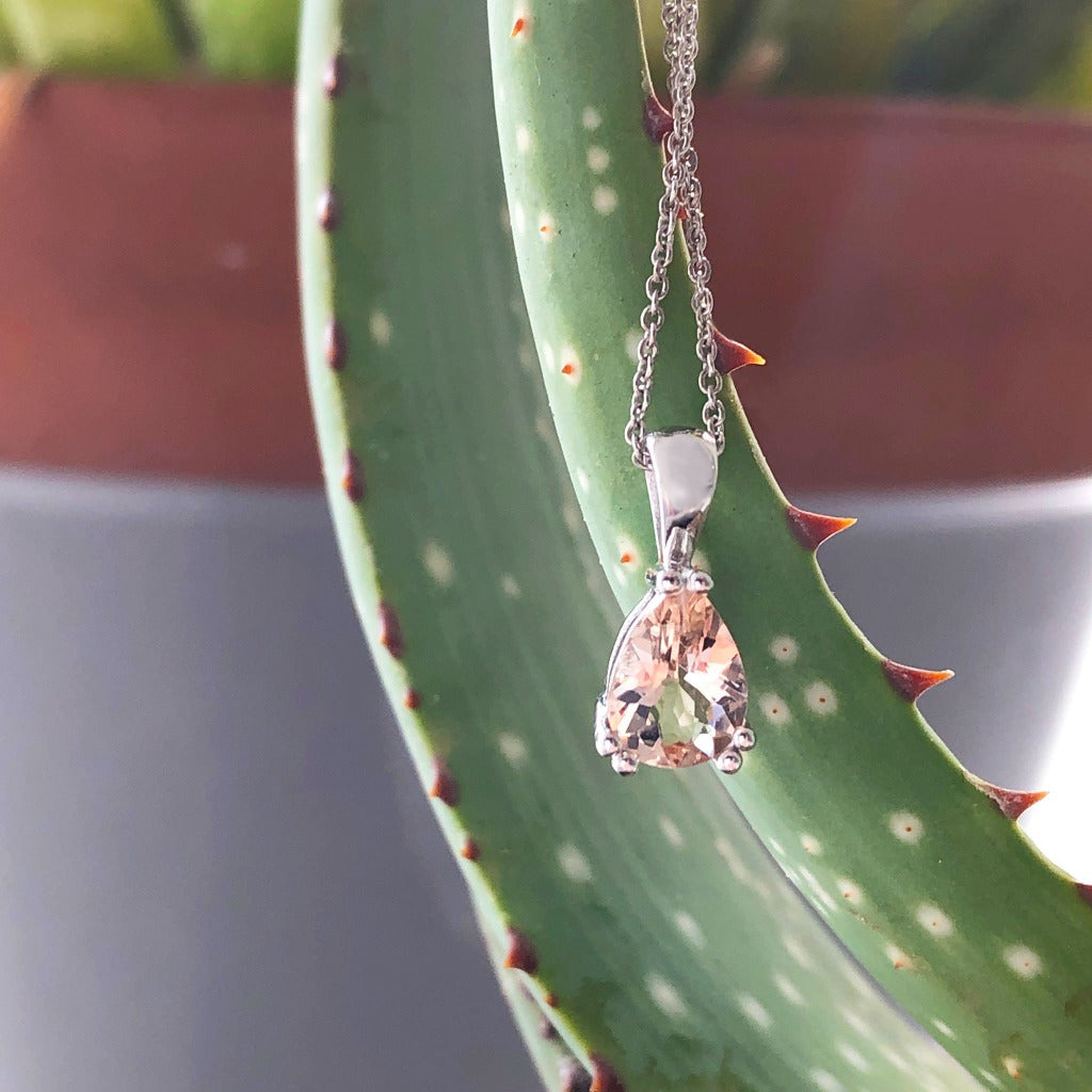 Solid Bale Double Claw Morganite Pear Shaped Pendant