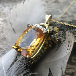 Cushion Cut Citrine and Diamond Pendant