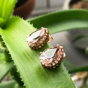 Rose Gold Pear Cut Pink Morganite and Diamond Halo Earrings