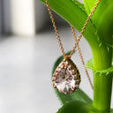 Rose Gold Pear Cut Pink Morganite and Diamond Halo Pendant