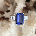 Octagonal Emerald Cut Tanzanite and Baguette Diamond Ring