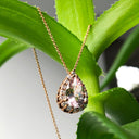 Rose Gold Pear Cut Pink Morganite and Diamond Halo Pendant